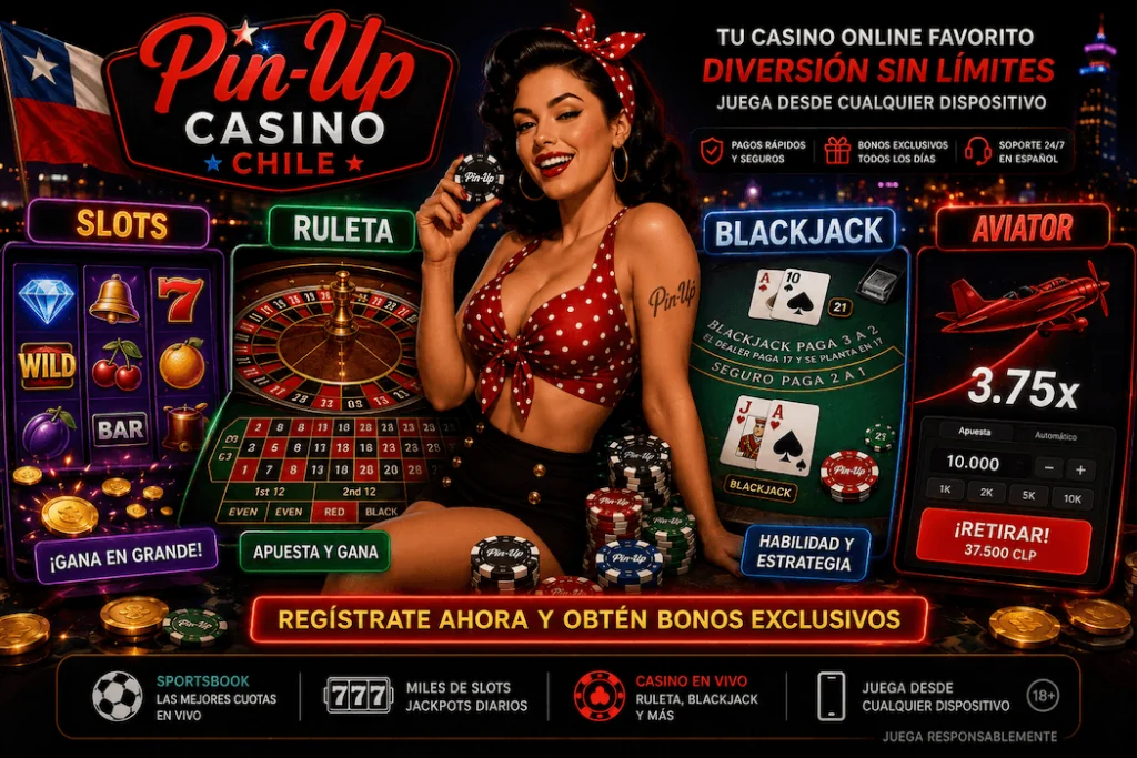 Selección de tragamonedas, ruleta, blackjack y Aviator disponibles en Pin Up Casino Chile.
